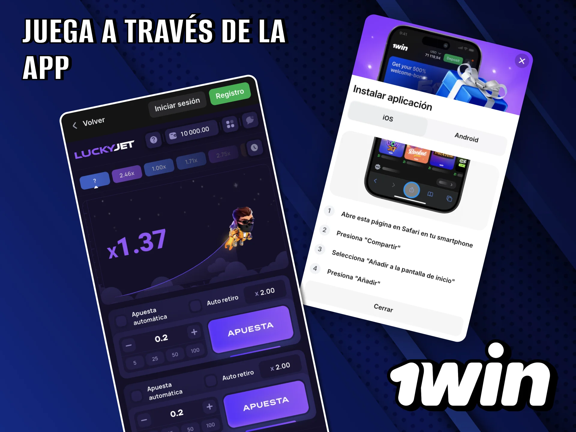 Experiencia fluida de Lucky Jet con la app oficial 1Win.