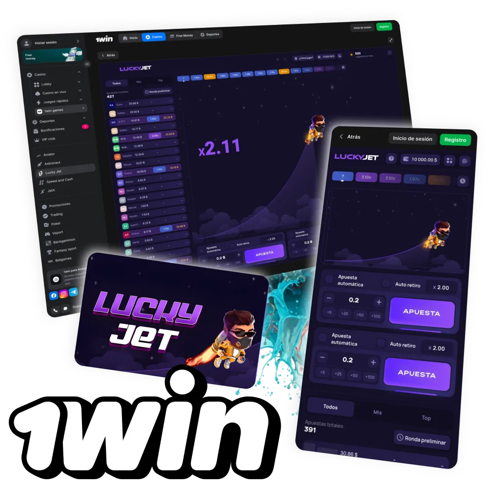 1Win destaca Lucky Jet como crash game de reflejos rápidos.