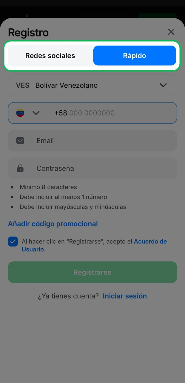 Elija el método de registro más rápido de entre los disponibles en el sitio web de 1Win.