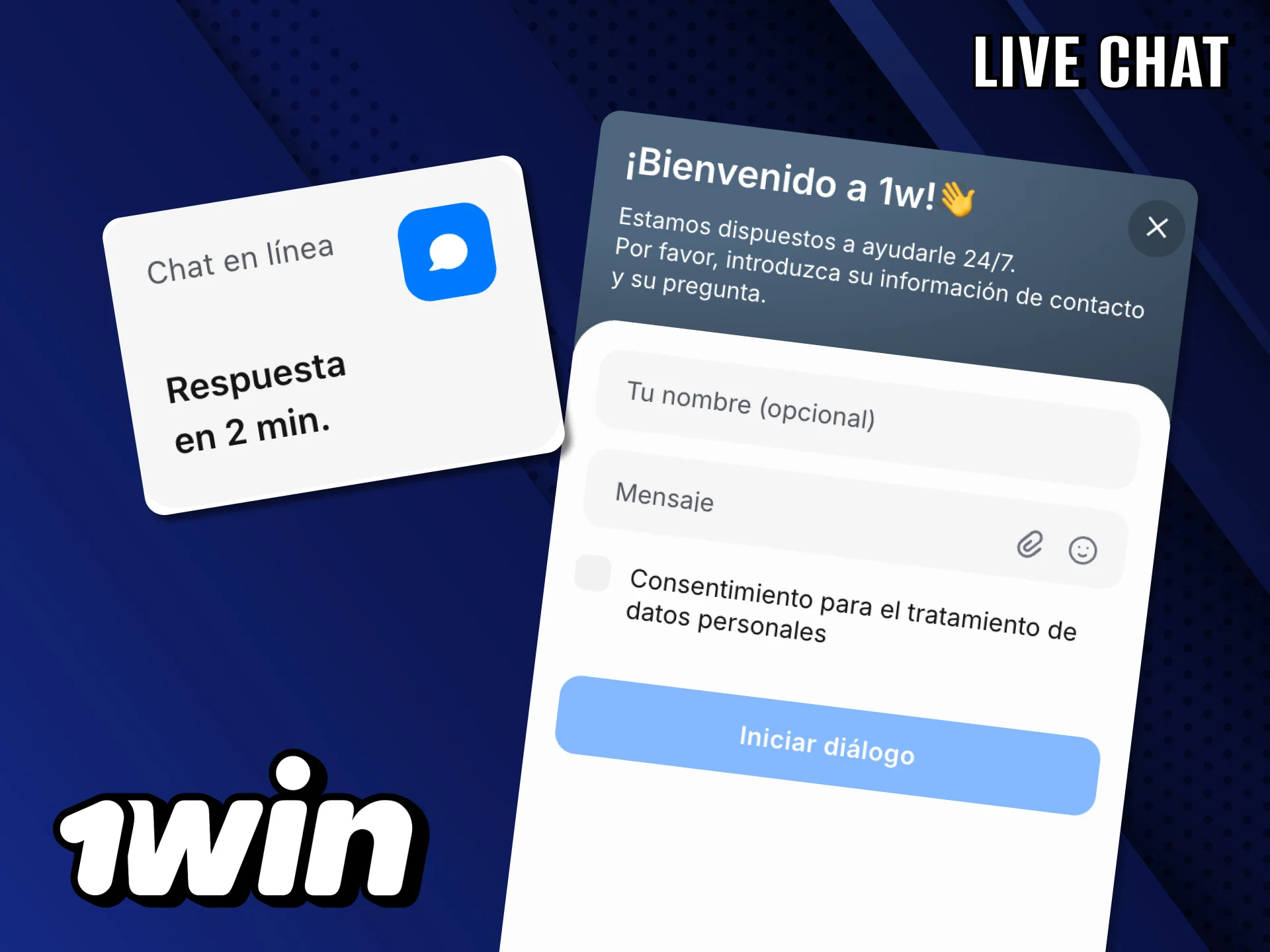 En 1Win soporte disponible con chat en vivo 24/7.