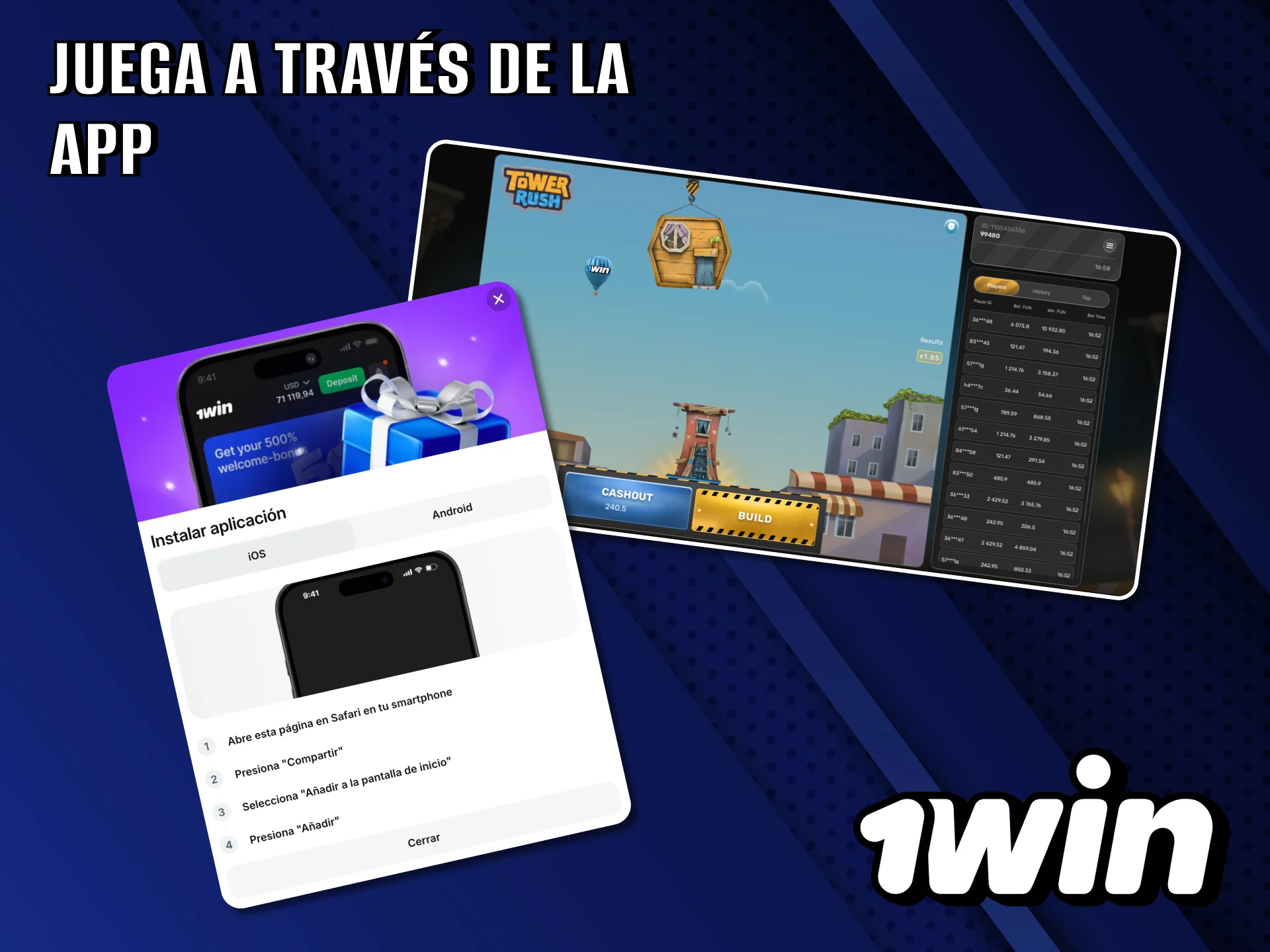 Apuestas móviles rápidas en Tower Rush ofrecidas por 1Win.