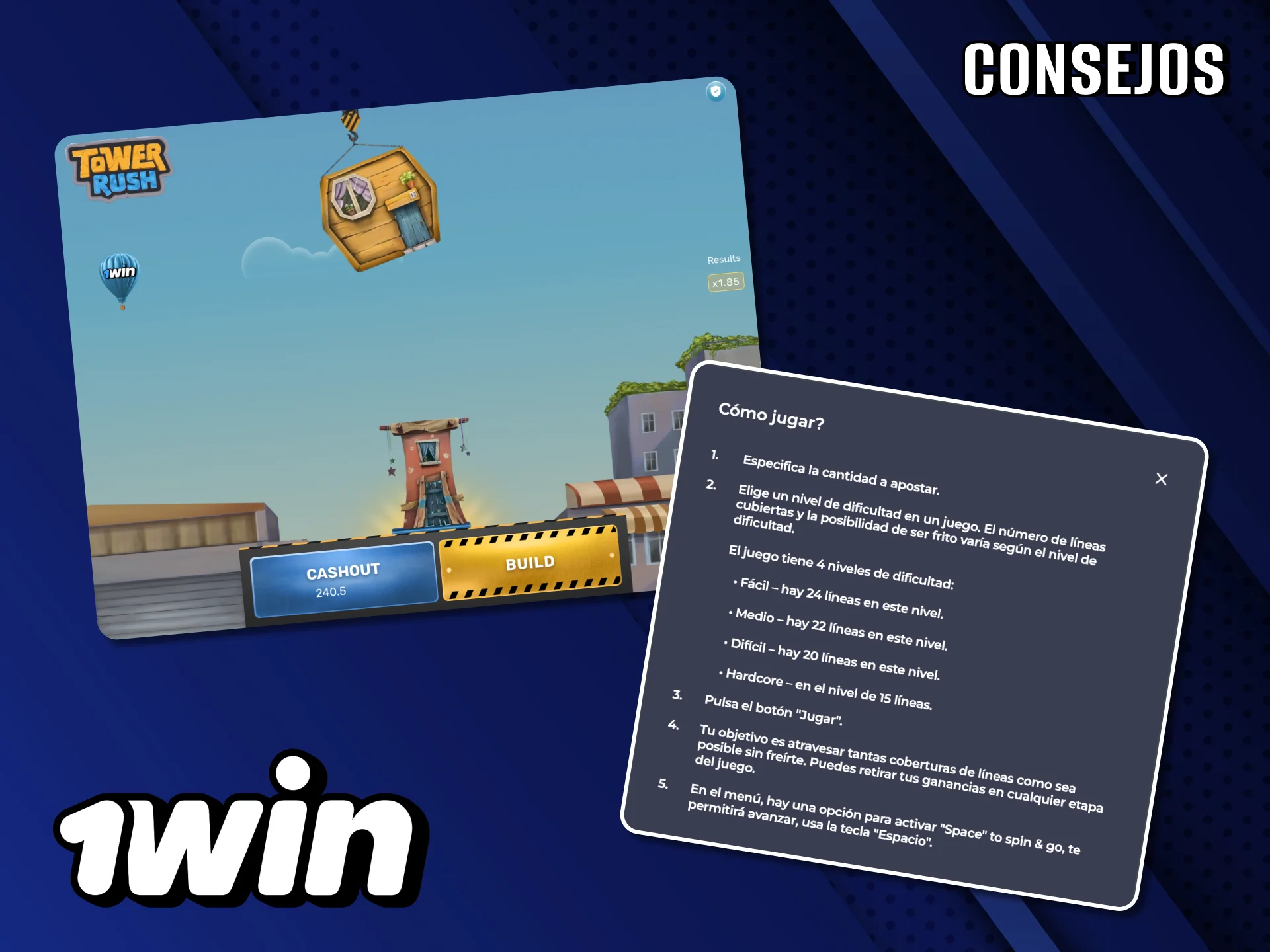 Consejos prácticos para apostar en Tower Rush ofrecidos por 1Win.