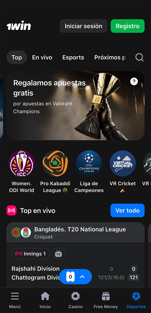 Apuestas deportivas en la casa de apuestas 1Win.