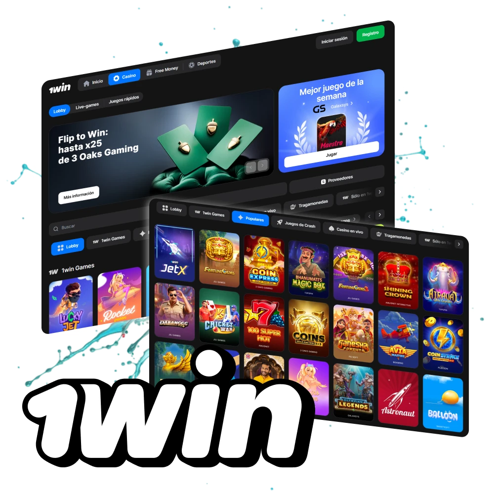 Juega a las tragaperras, juegos de mesa, juegos crash y otros en el casino 1Win.